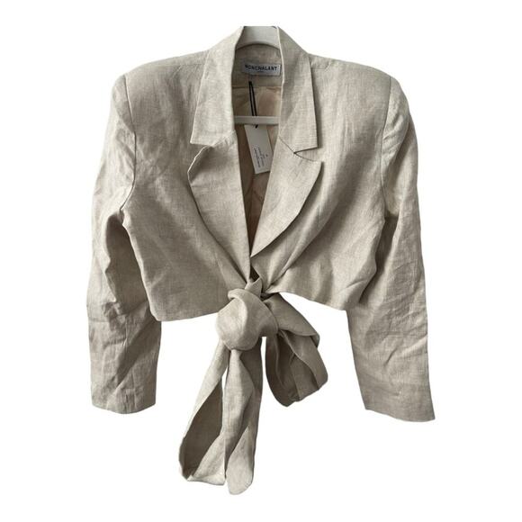 Nonchalant Cecilia Jacket Twist Front 100%  Linen Crop Top Beige Oat Classy M - Picture 4 of 9